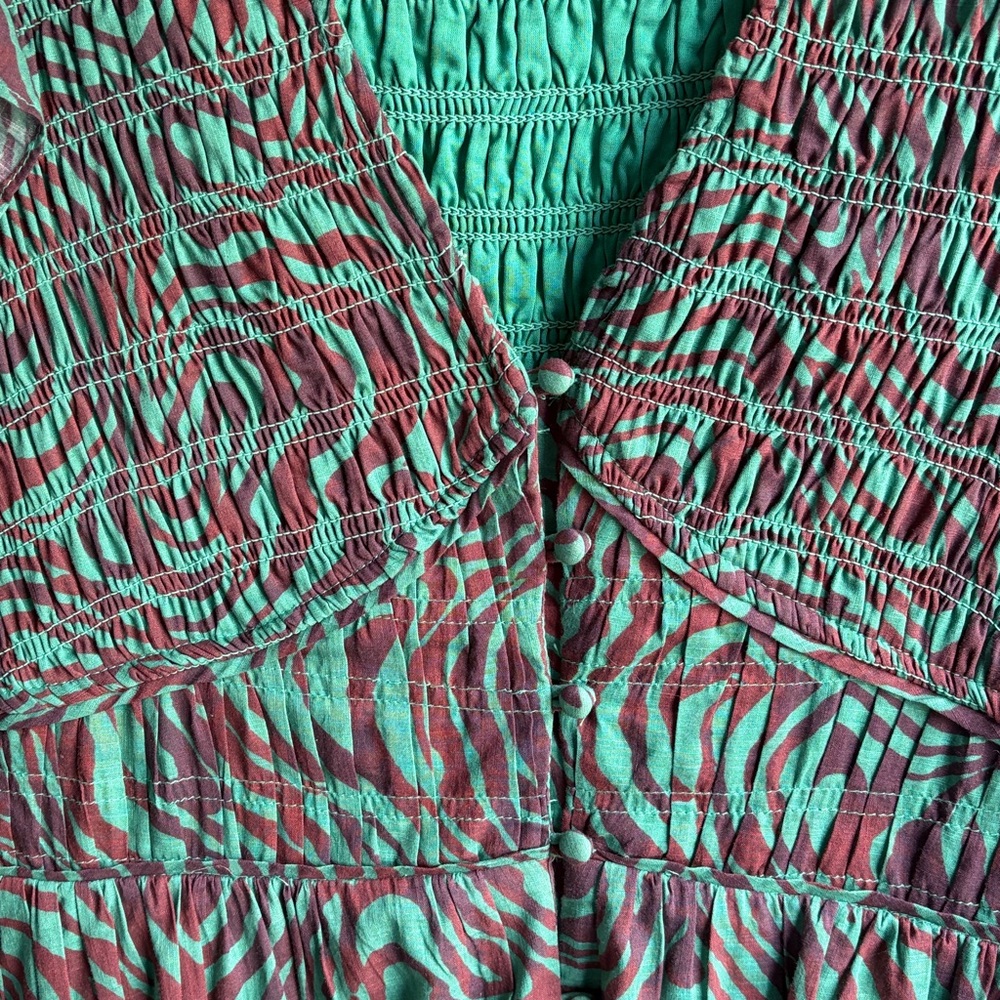 NWOT Anthropologie Peregrine Mini Dress Women's M Animal Print Smocked Ruffle - Picture 7 of 11